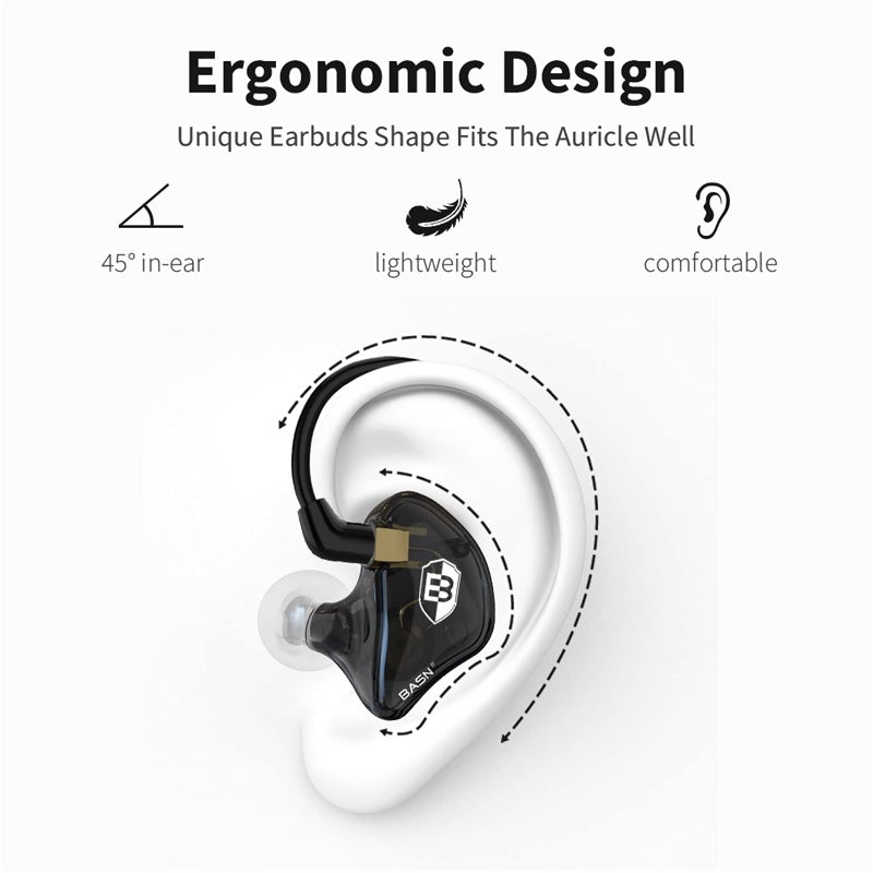 BASN Bsinger PRO in Ear Monitor Headphones for Musicians, Dynamic Driver Noise Isolating Earphones with 2 Detachable MMCX Cables (Black) - Image 5